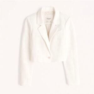 Abercrombie & Fitch Cropped Tweed Blazer in White